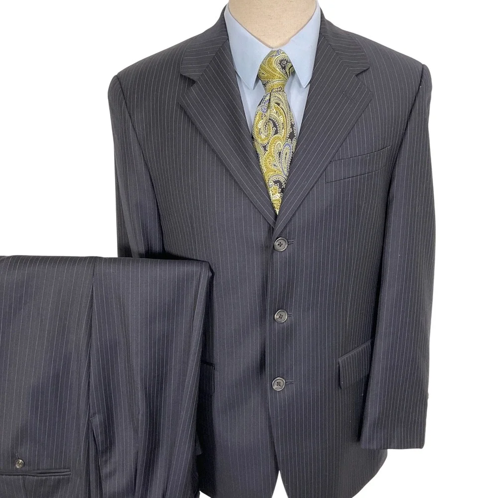 Chaps Suit Mens‎ 38R Navy Blue Pinstripe Classic Career Party Wool